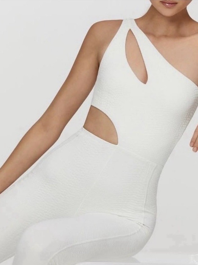 Gigi C White Textured Snakeskin Cassie Jumpsuit / One Shoulder